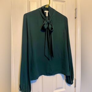 Green Blouse with Front Tie Neck